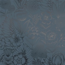 Homestead Floral Metallic Blue Ribbon Peel and Stick Wallpaper